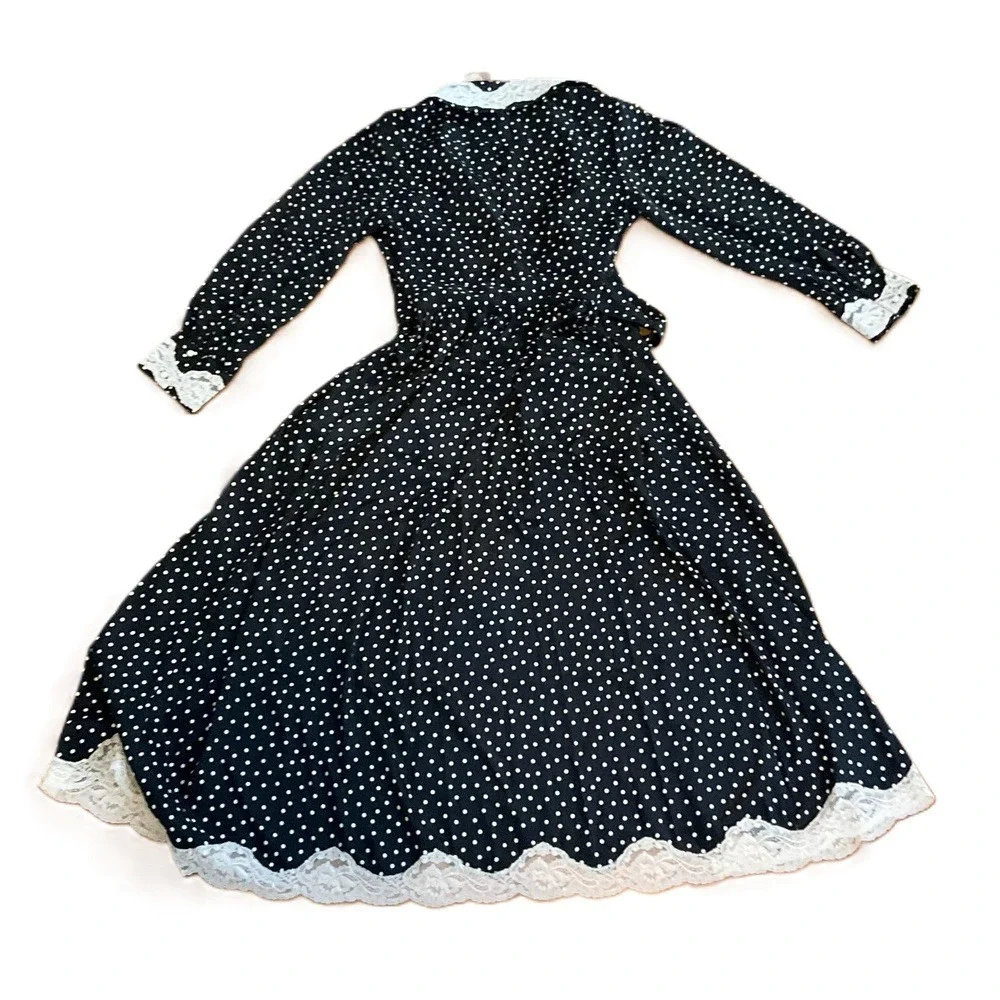 Victoria's Secret‎ Robe Women P/S Black Polka Dot Lace Trim Vintage NWT